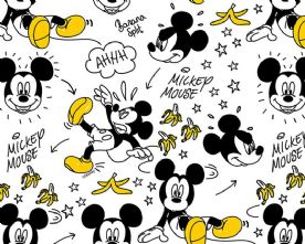 100% Cotton 'Mickey Mouse and Pluto 'Splat' Disney Print on Yellow Fabric x 0.5m